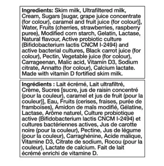 activia yogurt ingredients