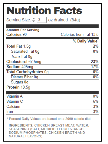 kirkland canned cooked chicken breast ingredients